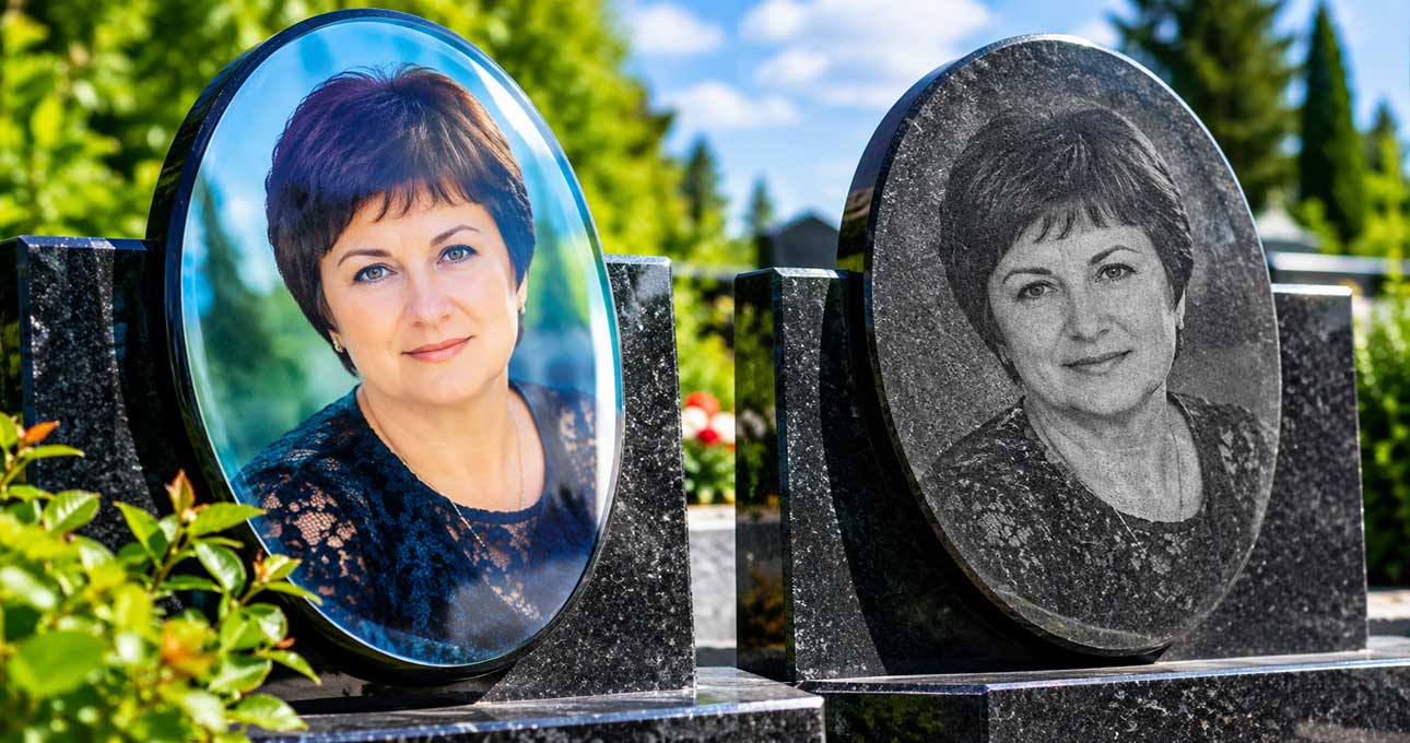 Портрет на пам’ятник у Вараші: фотоскло чи гравіювання, ціни Портрет на пам'ятник у Вараші: фотоскло чи гравіювання, ціни